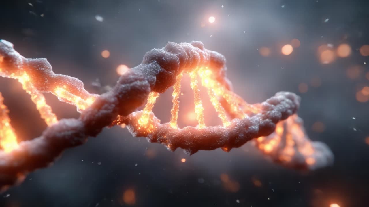 A Stunning Visualization of a DNA Helix Illuminated by Sparkling Light in a Mystical Setting, Capturing the Essence of Genetic Structure and Life's Blueprint