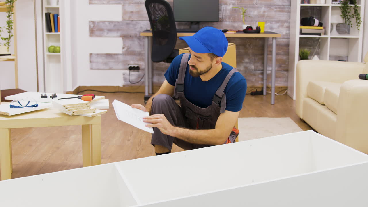 Man Assembling Furniture at Home