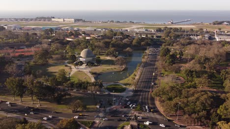 Birds-Eye-View-Of-Areas-Surrounding-Galileo-Galilei-Planetarium,-Parque-Tres-De-Febrero,-Buenos-Aires,-Argentina