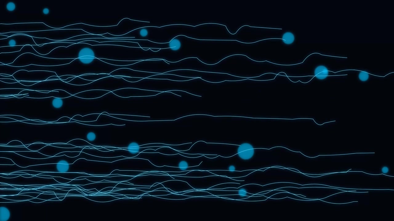 Abstract Motion Graphic of Blue Wavy Lines and Floating Particles