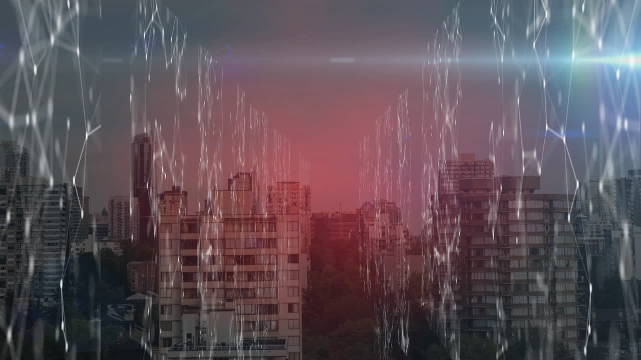 도시 풍경에 대한 연결 네트워크의 애니메이션