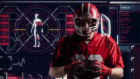 Animation-of-data-processing-with-male-american-football-player-with-ball