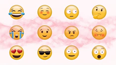 animación de iconos emoji en fila con cadena de adn sobre fondo blanco