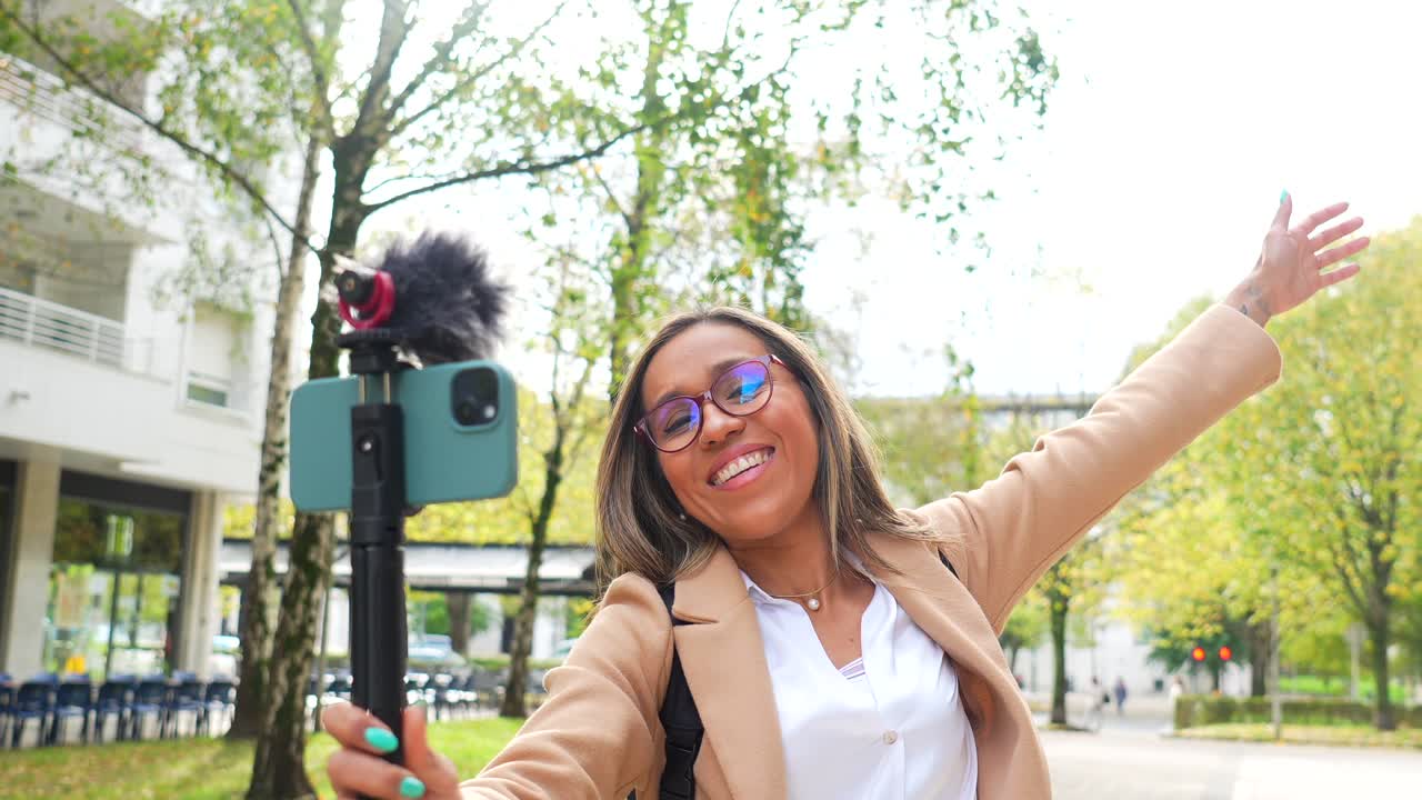 Woman Vlogging Outdoors with Smartphone