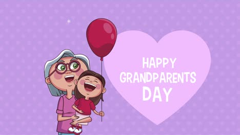 happy grandparents day lettering in heart with grandmother lifting girl
