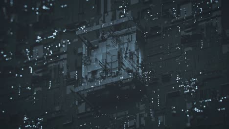futuristic gray micro chip in fog and particles loopable 3d render animation