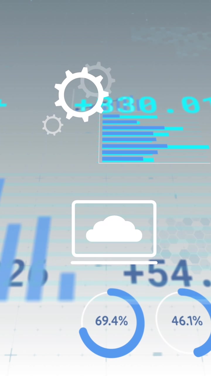 Animated Digital Data Analysis with Business Graphs and Technology Icons
