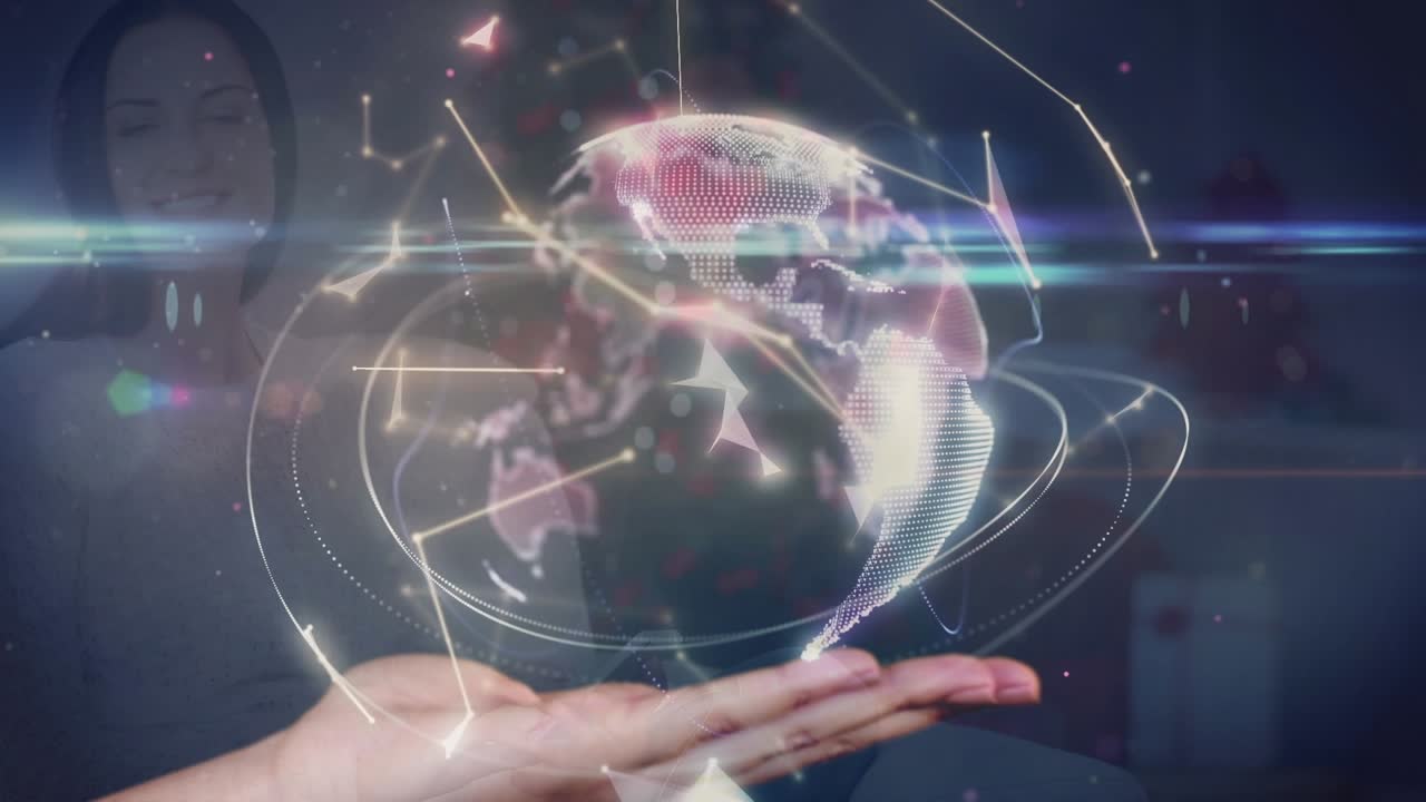 Animação de rede de conexões sobre o globo