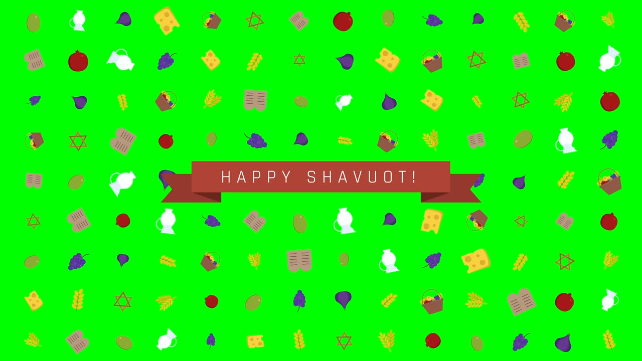 전통적인 기호와 영어 텍스트를 가진 shavuot holiday flat 디자인 애니메이션 배경