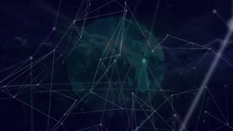 animation of networks of connections with icons and globe over sky