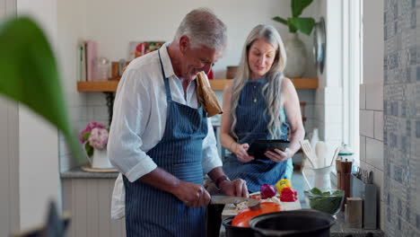 senior couple cooking together
