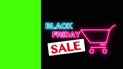 Animation-Eines-Sich-Bewegenden-Einkaufswagens-In-Neonfarbe-Und-Black-Friday-Schriftart-Mit-Greenscreen