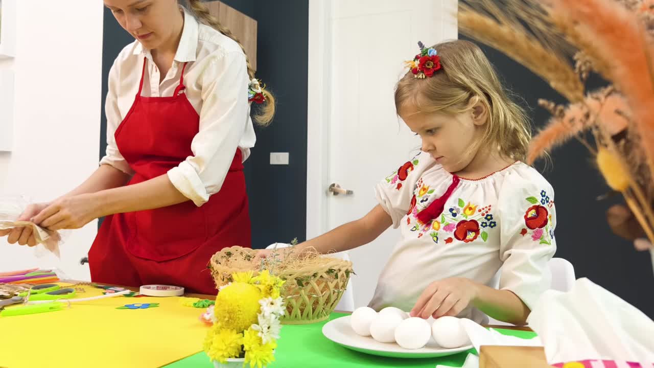 Mother and Daughter Decorating Easter Eggs