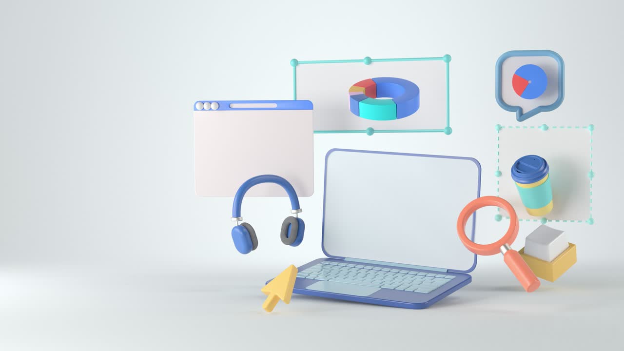 3d rendering of laptop and infographic.