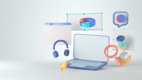 3d rendering of laptop and infographic.