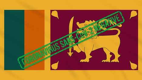 sri lanka swaying flag with green stamp of freedom from coronavirus, loop