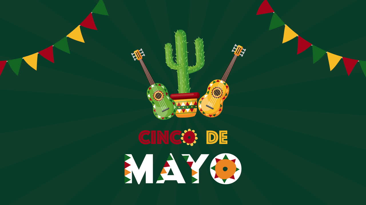 cinco de mayo celebração mexicana com guitarras e cactos