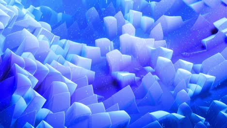 abstract waves of soft blue matte material with light inner glow and glitters on morphing surface. abstract geometric surface like landscape or terrain, extrude or displace 3d noise. loop 4k