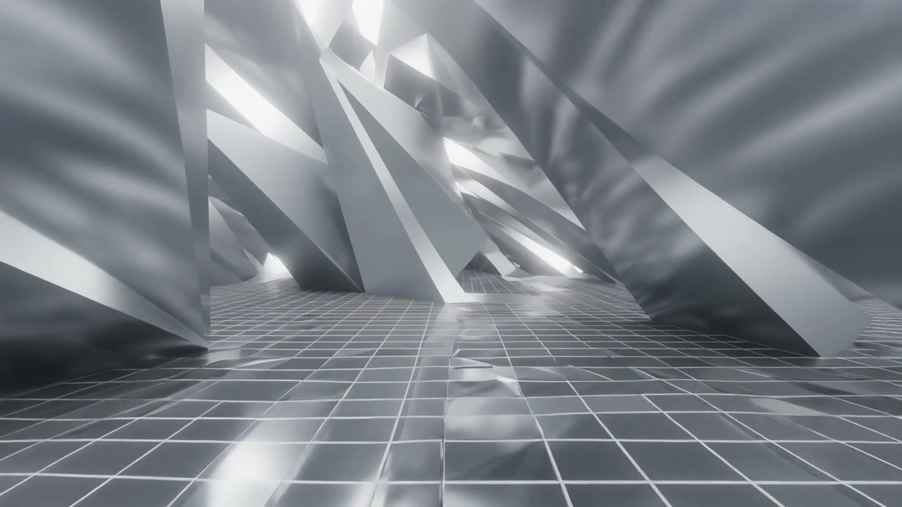 Abstrakt geometrisk metalkorridor med reflekterende overflader