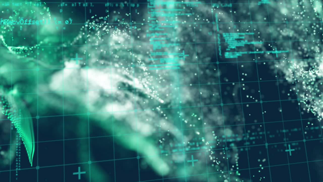 animación de formas con puntos de luz sobre el procesamiento de datos en fondo negro