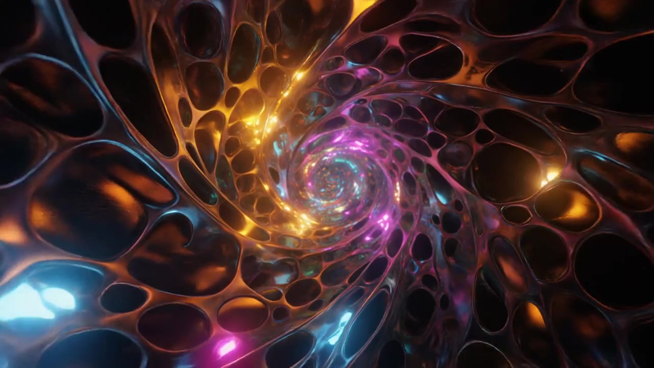 Abstract 3D Tunnel with Glowing Metallic Organic Structures