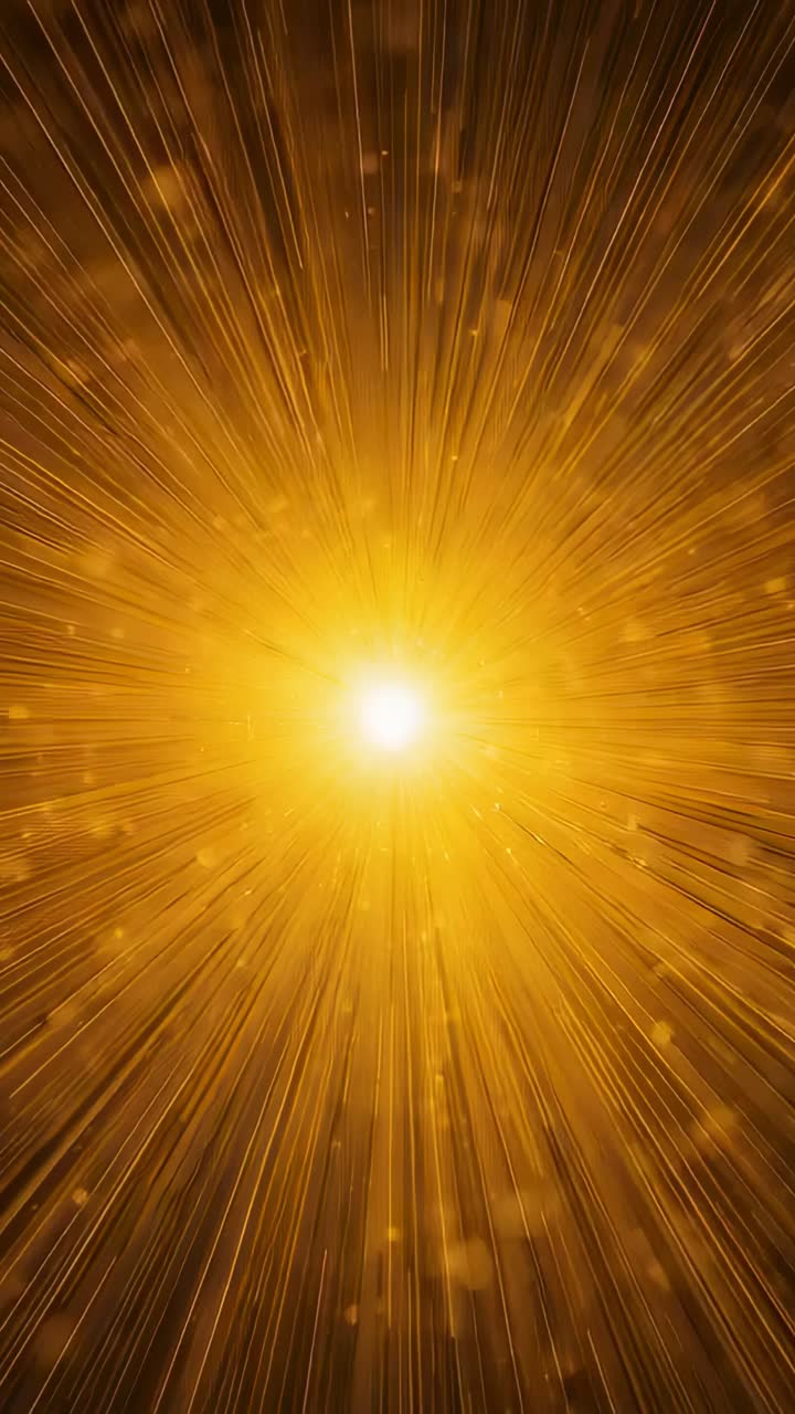 Vertical video: Playing golden core pulsing and growing in light tunnel with radial rays for motion