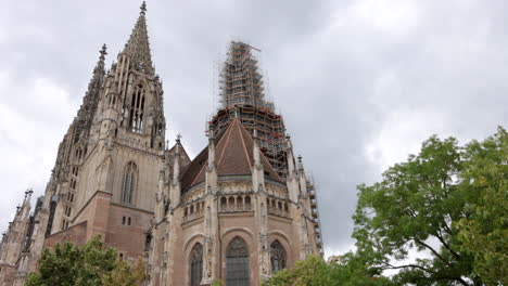 ulm minster lutheran church tower under renovation in ulm, baden-wurttemberg, germany - wide