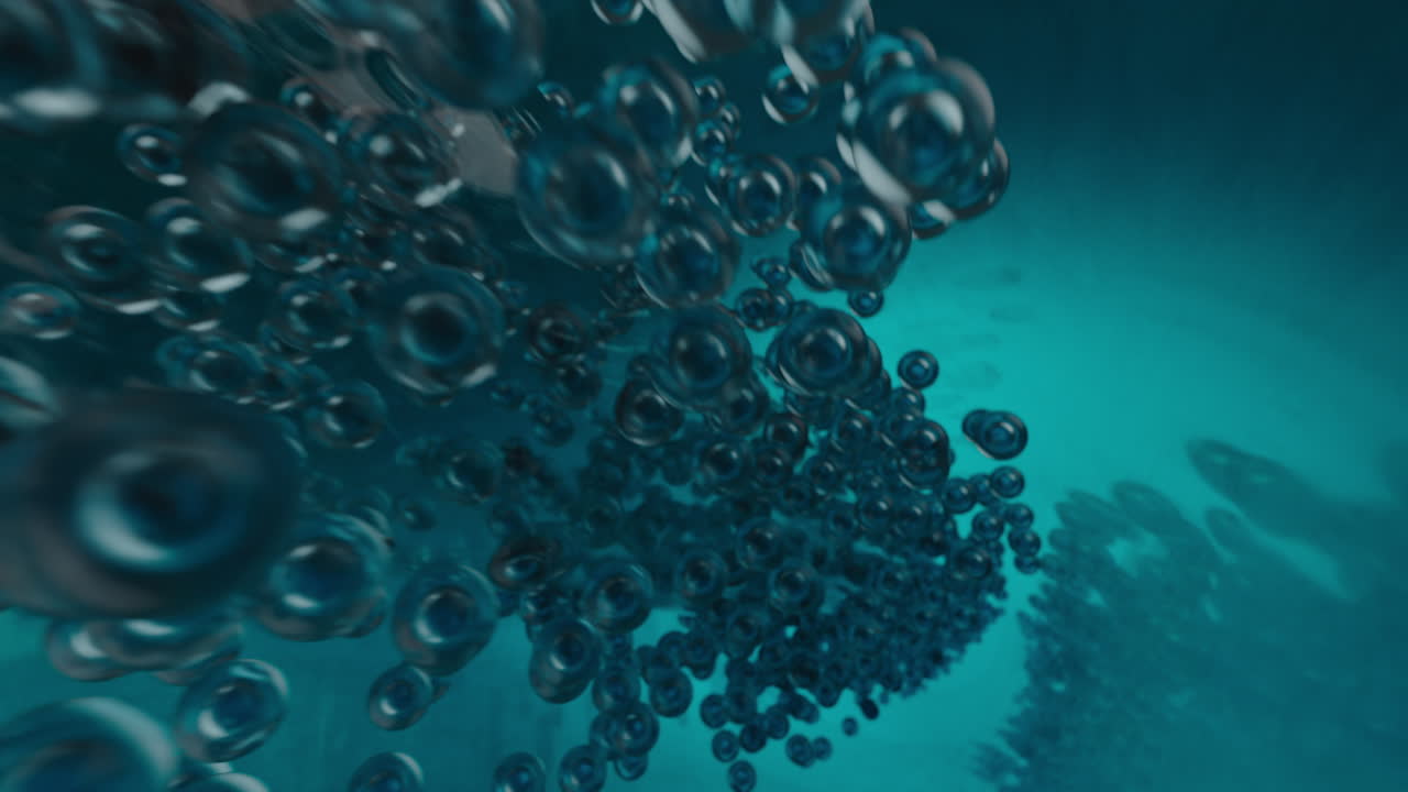 Abstract Flow of Transparent Blue Bubbles