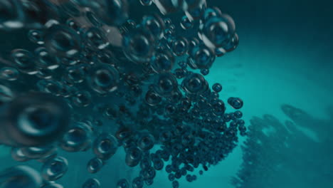 abstract flow of transparent blue bubbles