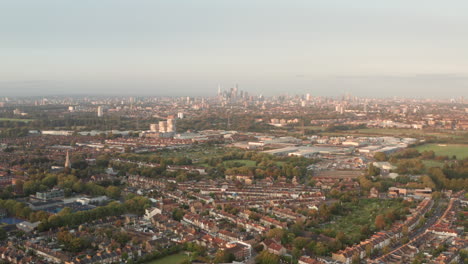 aerial slider shot of central london from north eastern suburbs