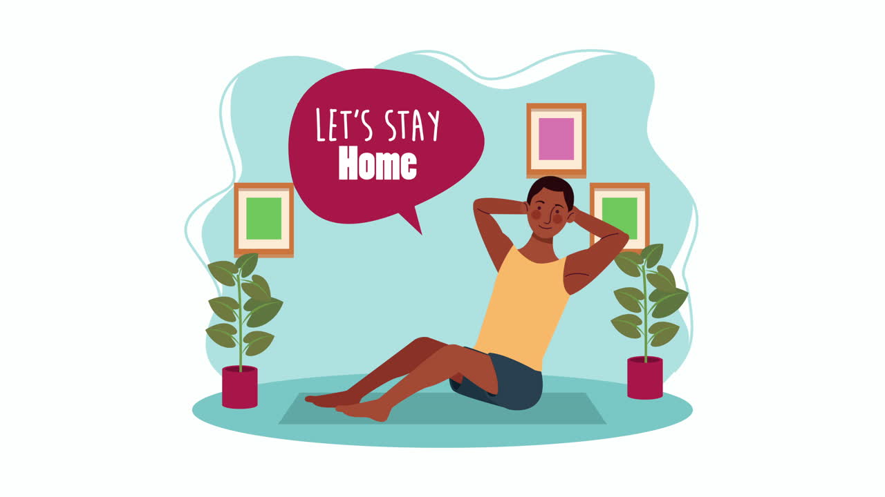 hombre afro practicando ejercicio en casa para el método de prevención de covid-19