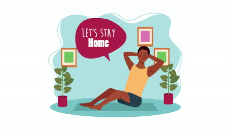 hombre afro practicando ejercicio en casa para el método de prevención de covid-19