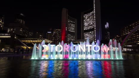 timelapse of toronto city sign at popular tourist spot in nathan philips square at night