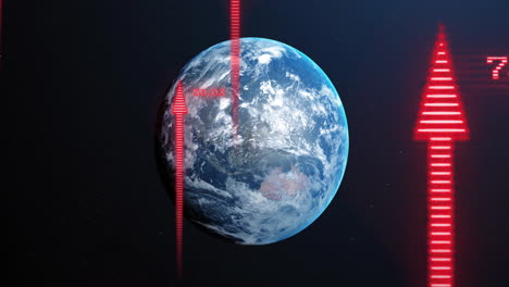 earth with red arrows and data points, global growth animation