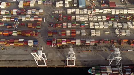 puerto lleno de contenedores apilados manejados por grúas