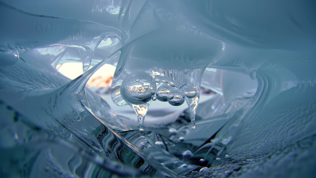 A Mesmerizing View Beneath the Ice: Tiny Bubbles and Drips Forming in a Stunning Underwater Landscape Highlighting the Serenity of Nature's Frozen Beauty