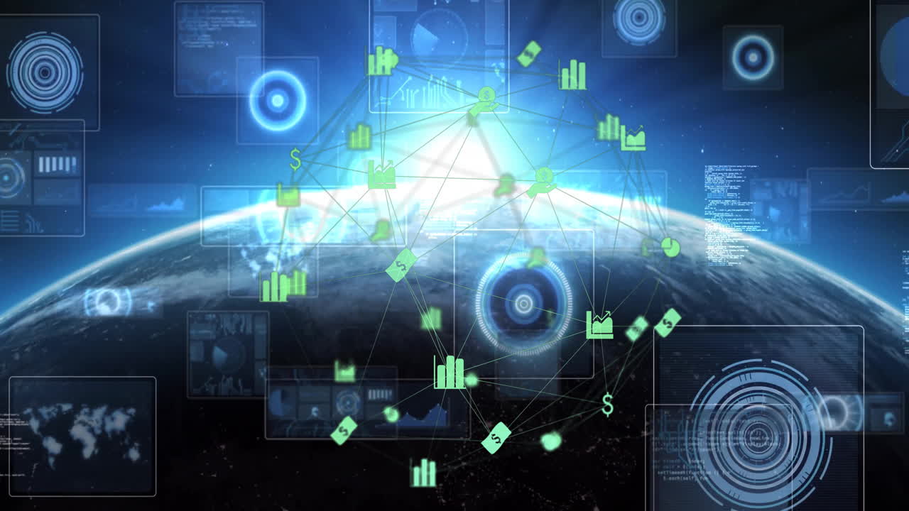 연결 네트워크 및 데이터 처리 - 우주에서 지구에 대한 애니메이션