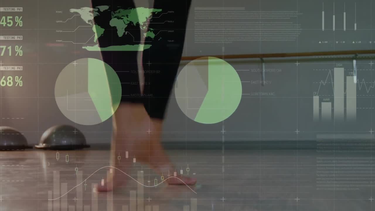 Animation of data processing over female ballet dancer's legs