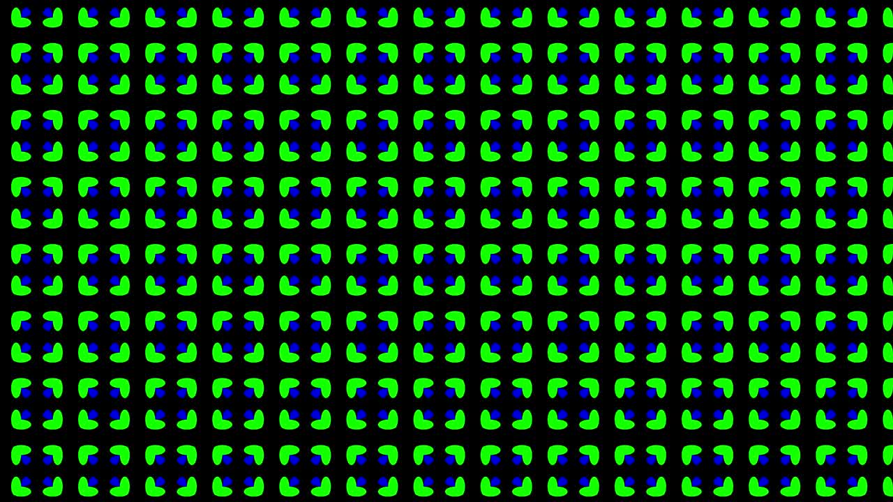 2D graphic video pattern that moves to the lower right with zoom, composed of designs and shapes with multicolored textures.