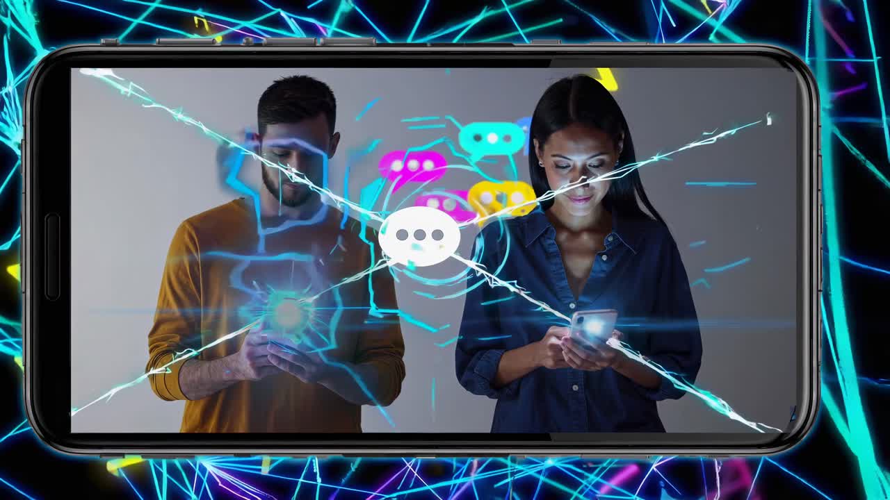 pareja que utiliza teléfonos inteligentes, interacción social