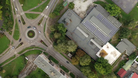 flying over city area roundabout in autumn