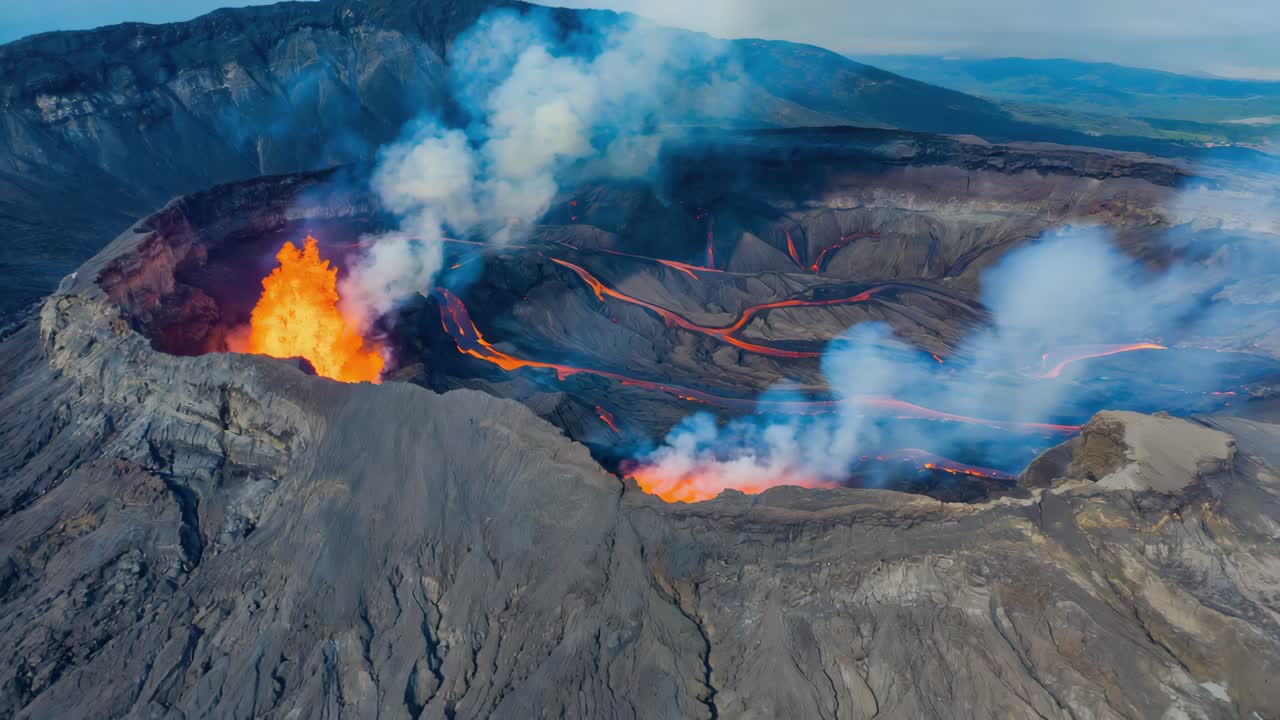 Active Volcano Eruption with Flowing Lava