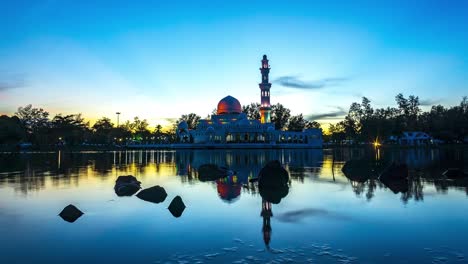 time-lapse footage of floating mosque at terengganu during sunset