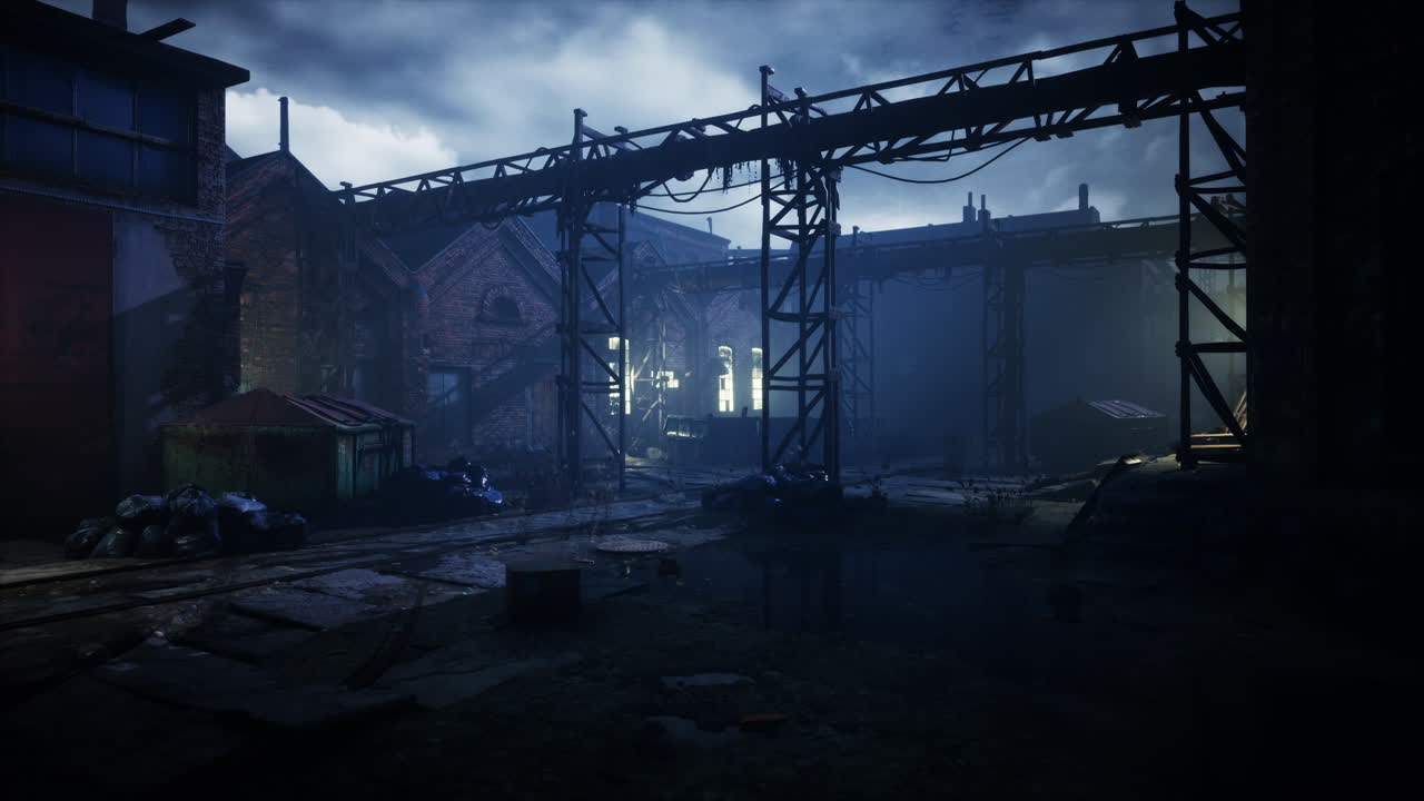 туманная промышленная городская улица городской ночной пейзаж