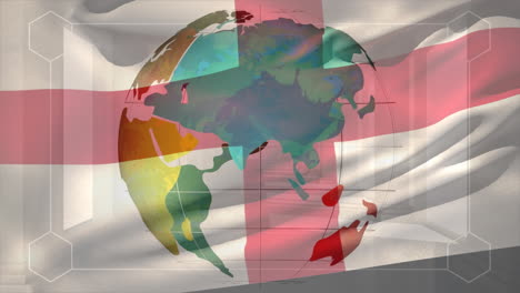 animación de la bandera móvil de inglaterra sobre el procesamiento de datos y el globo