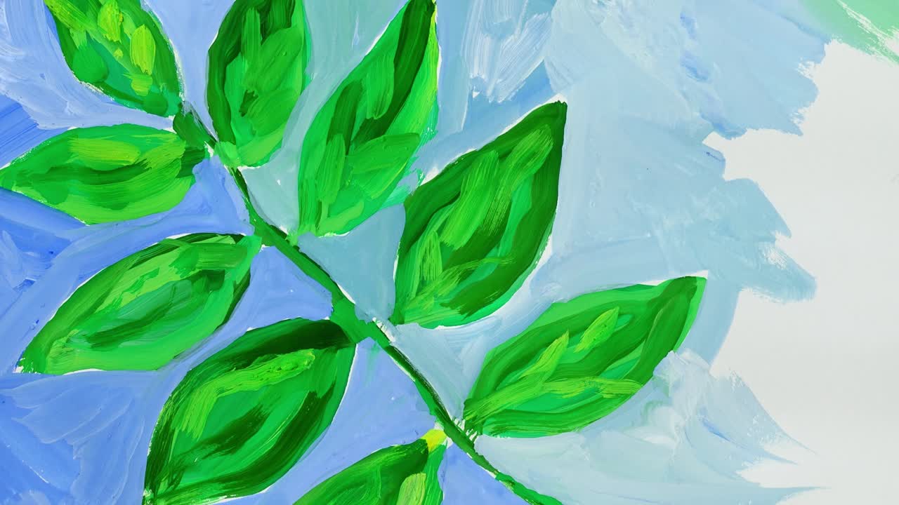ガッシュで木の枝を描く。タイムラプス
