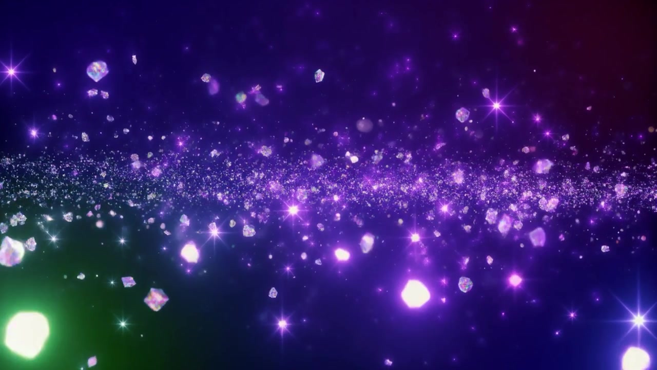 Abstract Background with Floating Purple Crystals and Glowing Particles