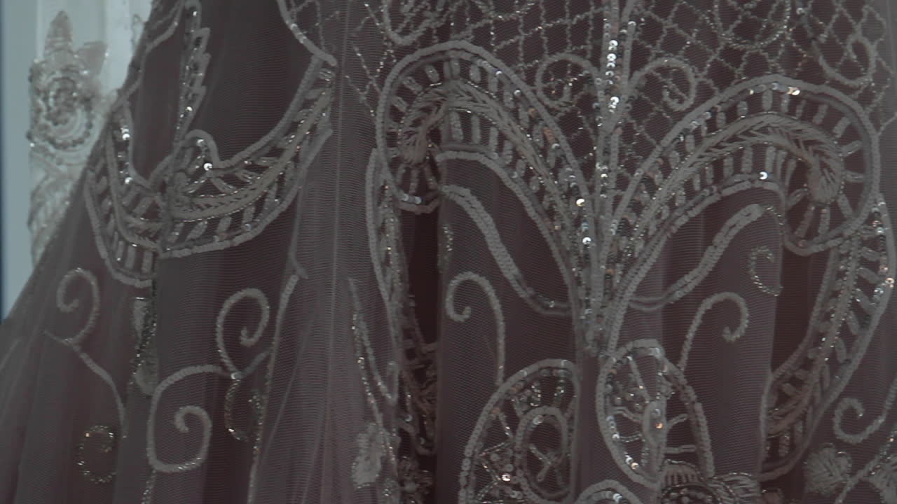 Close-up of a lace wedding dress