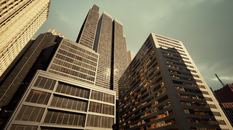 Vista Deslumbrante de Arranha-céus em uma Cidade Moderna