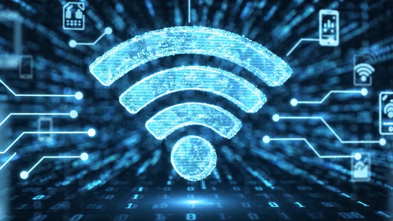 En imponerende visuel repræsentation af digital konnektivitetsudvikling, der overgår fra binære data til symbolik for trådløs kommunikation i et dynamisk teknologisk landskab.